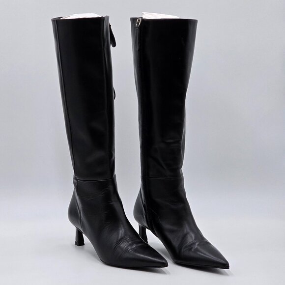 Zara Black Knee High Kitten Heel Boots - Picture 2 of 16